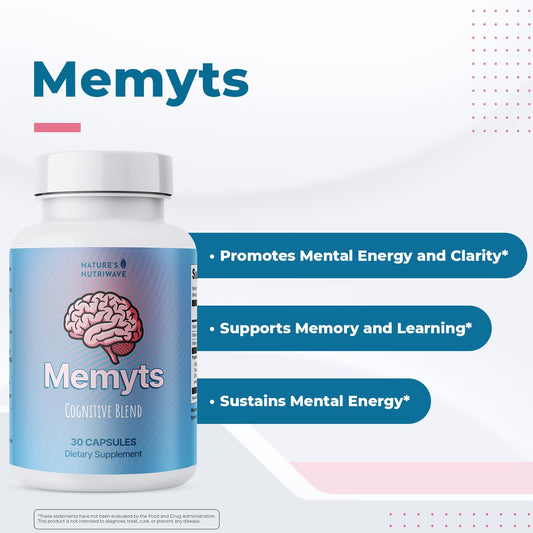 Nature’s NutriWave Memyts capsules highlight a clean, non-GMO formula.