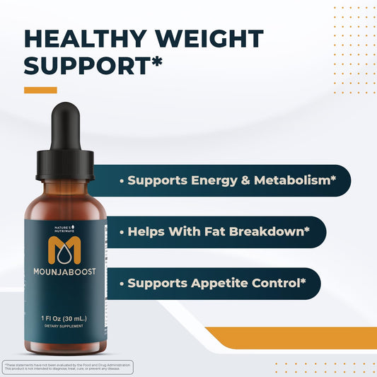Nature’s NutriWave Mounjaboost dropper dispensing 1 mL for easy daily use.