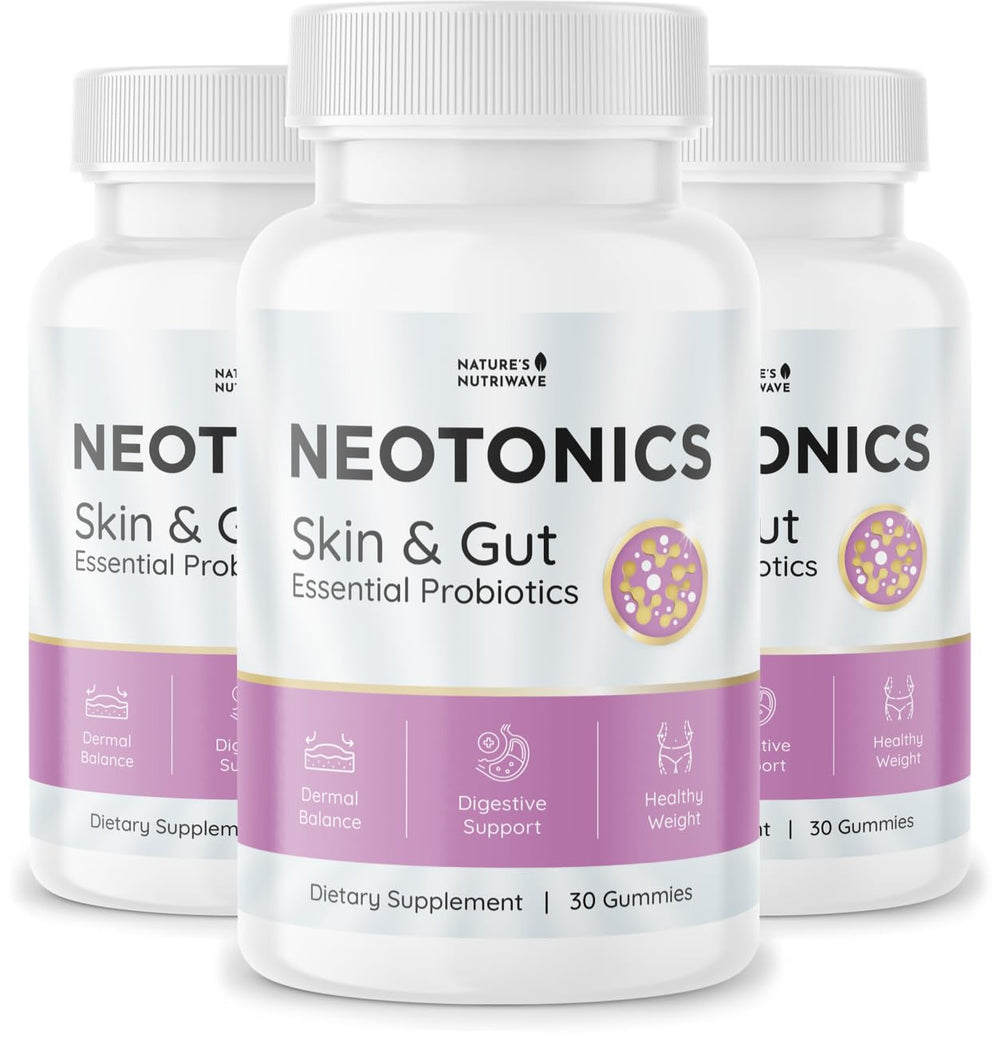Nature's NutriWave Neotonics bottle pour for daily probiotic support.