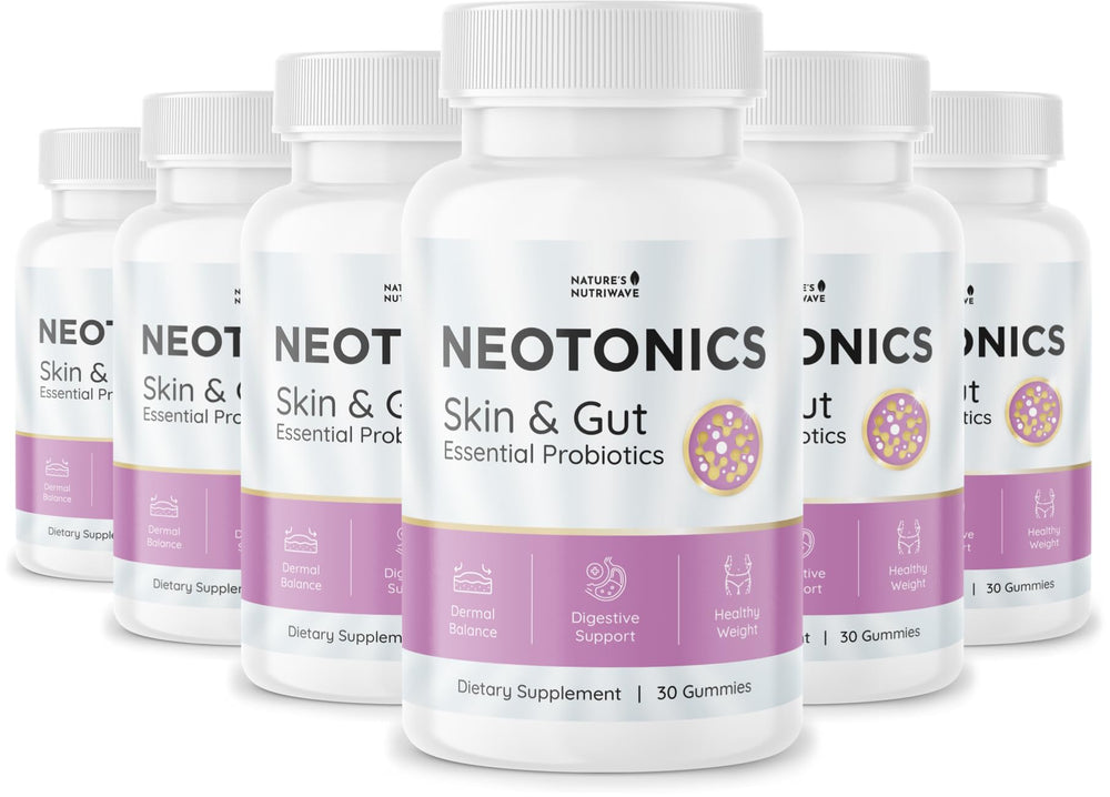 Nature’s NutriWave Neotonics bottle with apple-flavored probiotic gummies for daily gut health