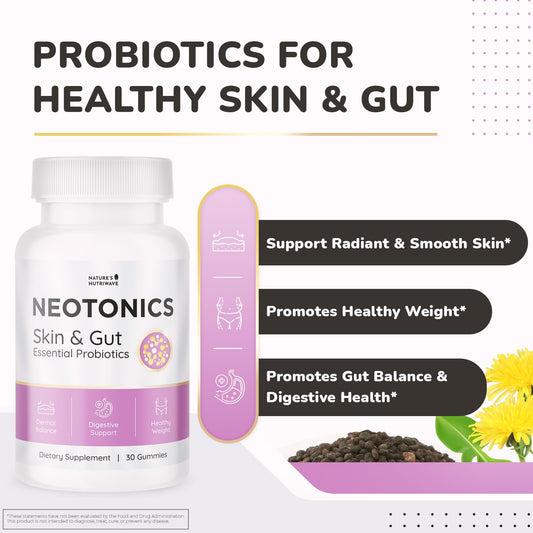 Close-up of Neotonics gummies highlighting chewy texture and apple flavor for skin glow