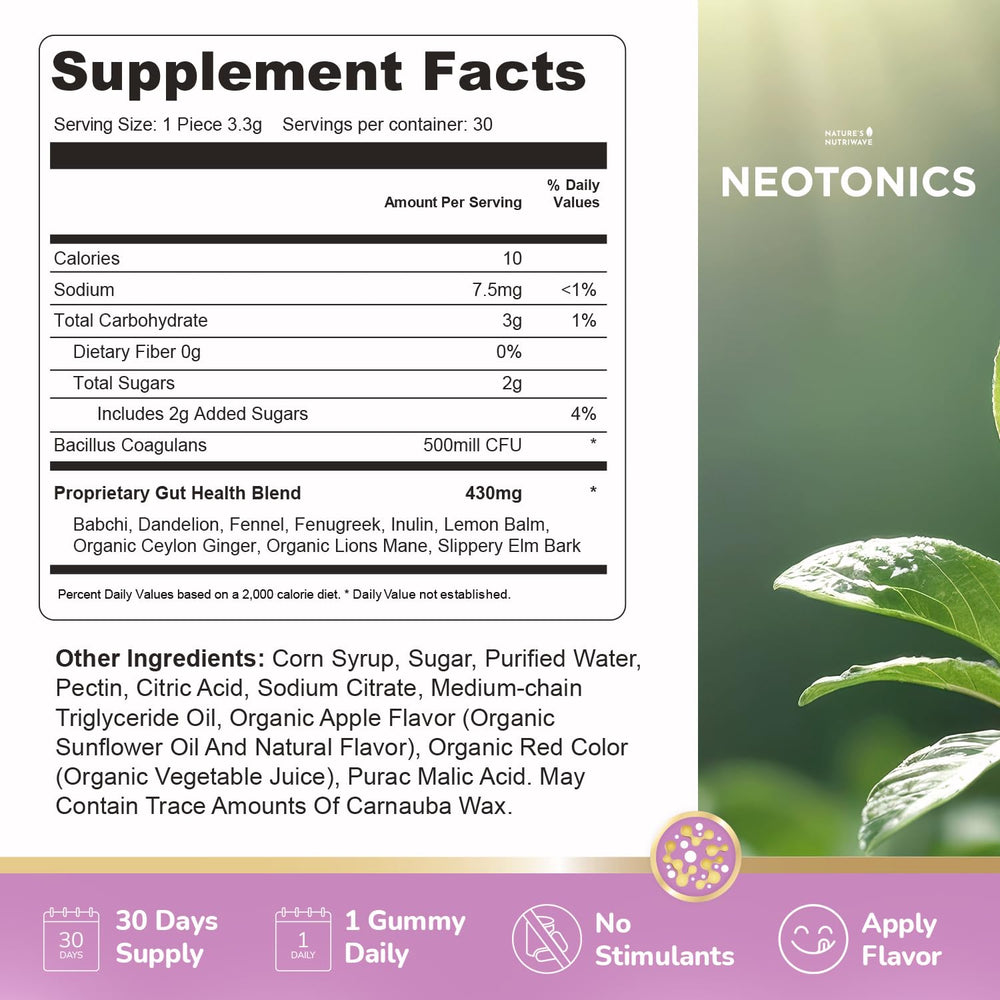 Gummies on a clean counter emphasize gluten-free and GMO-free formulation.