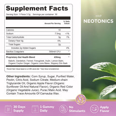 Gummies on a clean counter emphasize gluten-free and GMO-free formulation.