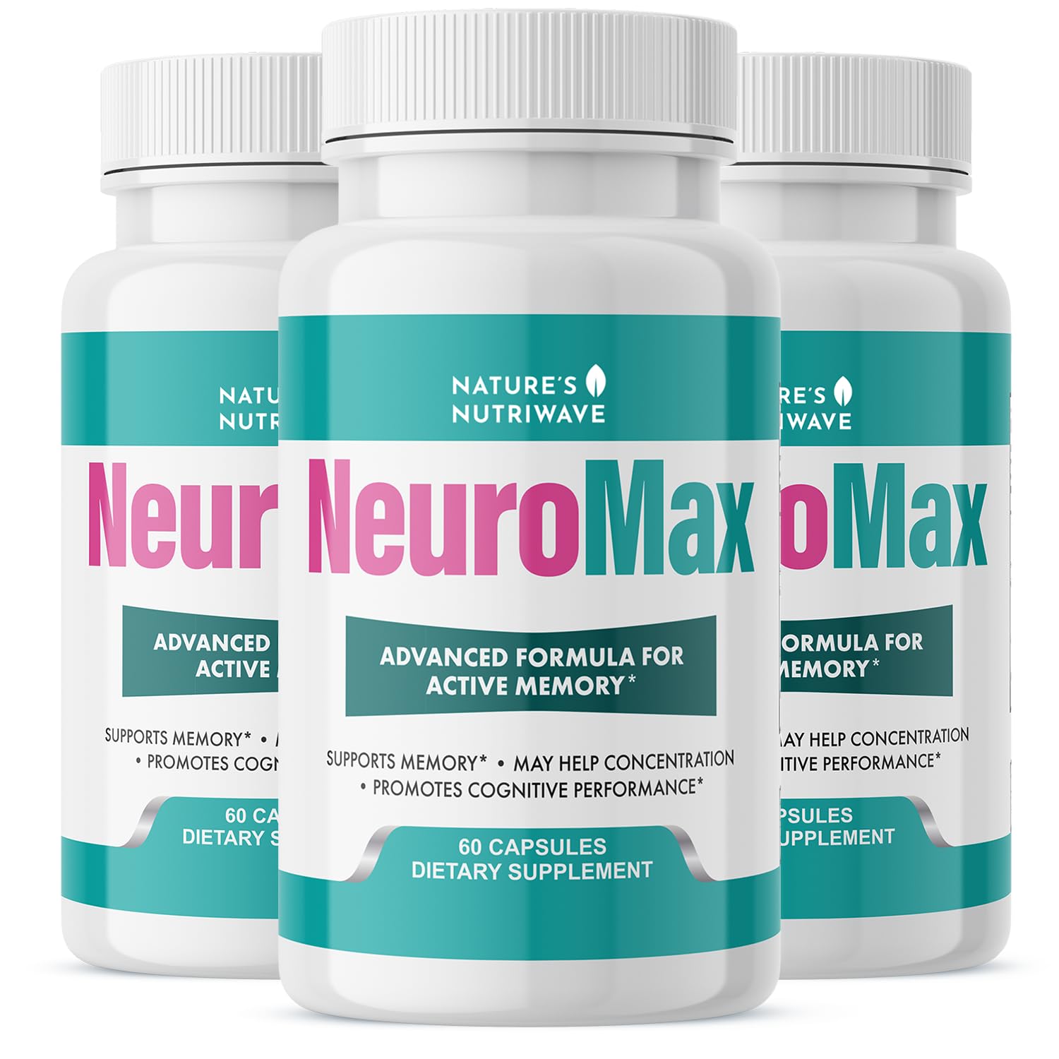 Nature's NutriWave NeuroMax bottle-front showing clean, non-GMO herbal capsules for daily wellness.