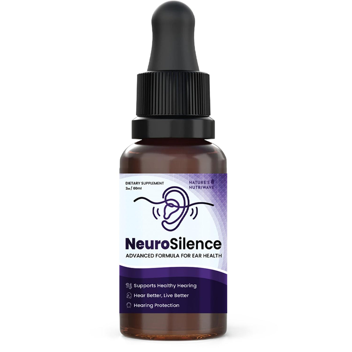 Nature's NutriWave NeuroSilence bottle displays a clean botanical formula for daily use.