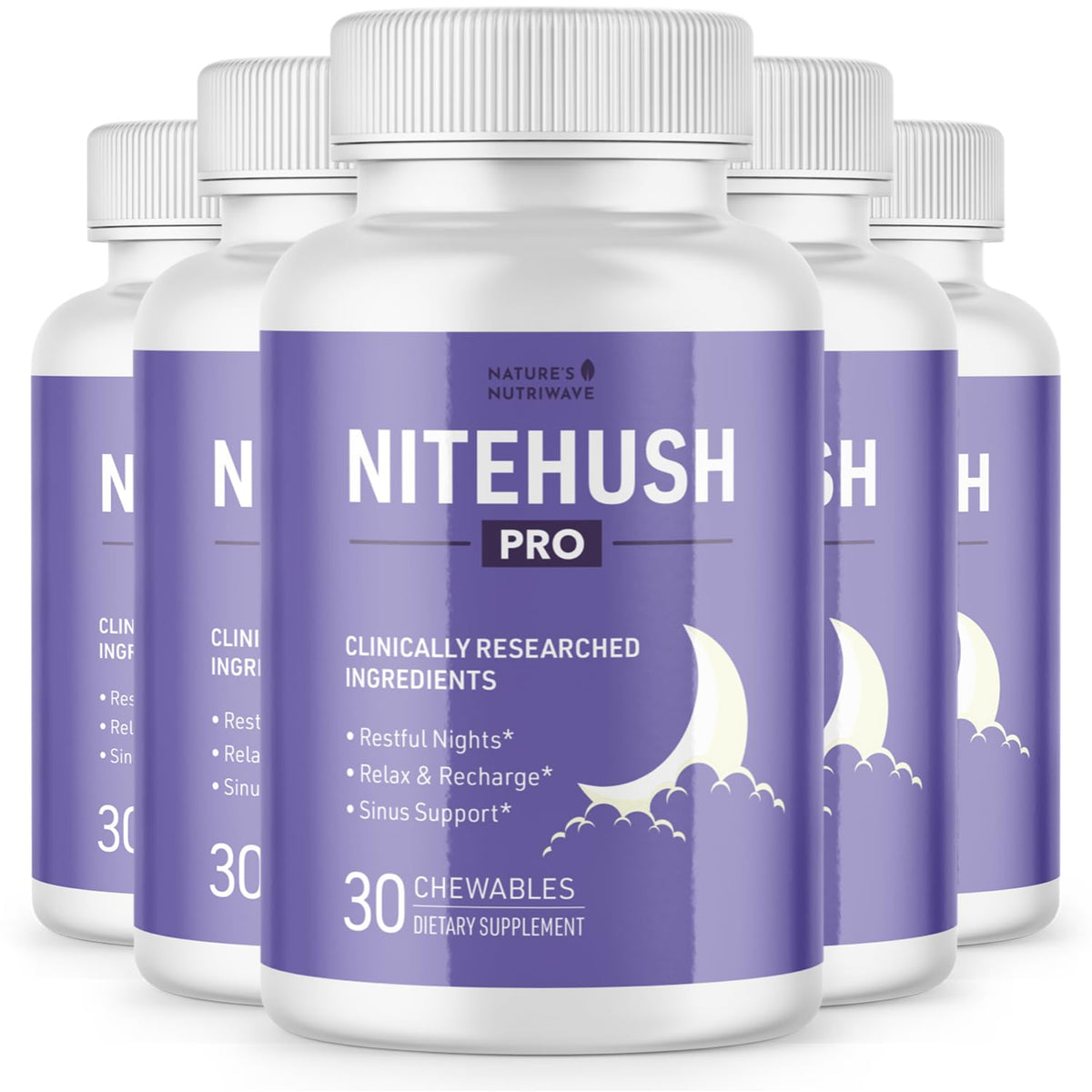 Nature's NutriWave NiteHush Pro bottle closeup for nighttime calm and ease
