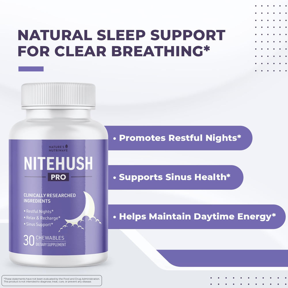 Nature's NutriWave NiteHush Pro chew tablet on white background for gentle sleep support
