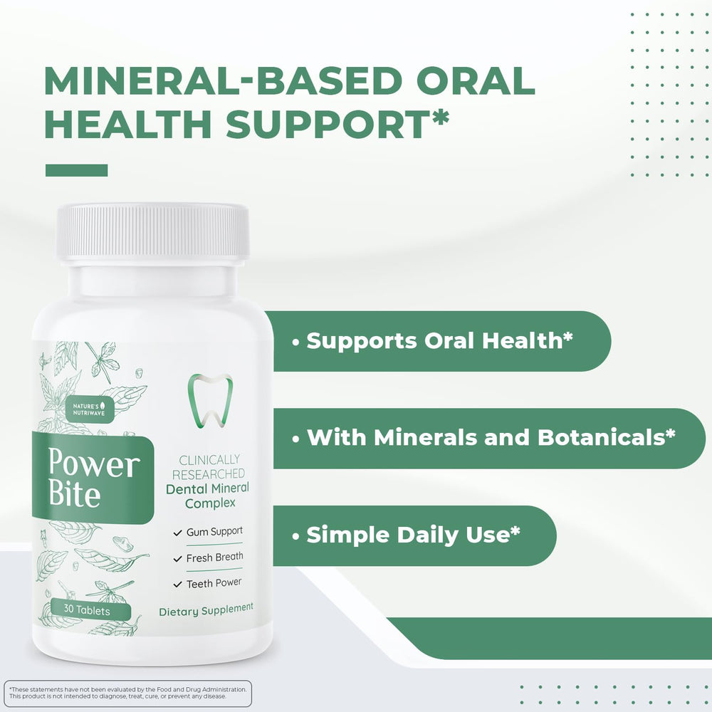 Nature's NutriWave Power Bite tablets chew-action showcases easy, no-water consumption before sleep.