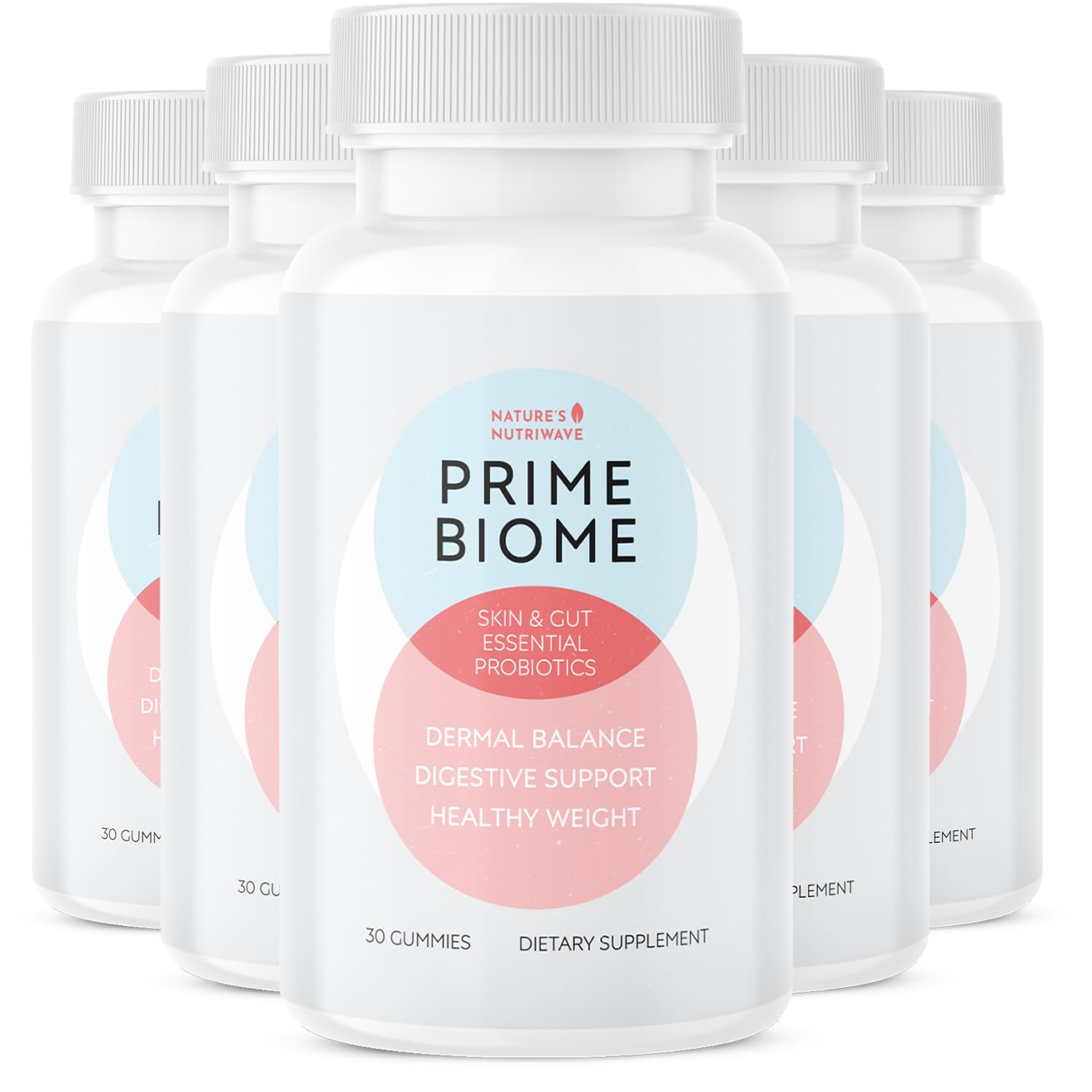 Nature’s NutriWave PrimeBiome Gummies bottle front for easy daily wellness.