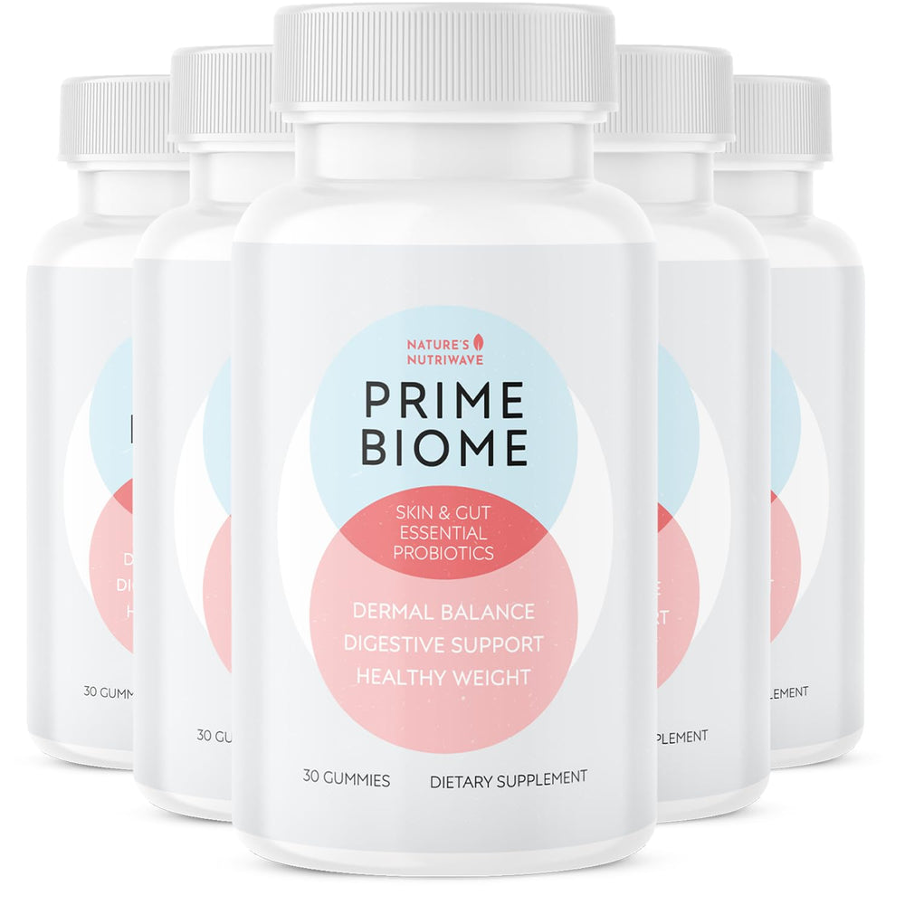 Nature’s NutriWave PrimeBiome Gummies bottle front for easy daily wellness.