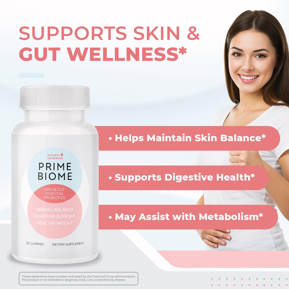PrimeBiome ingredients panel highlights inulin, lion’s mane, and ginger for daily vitality.