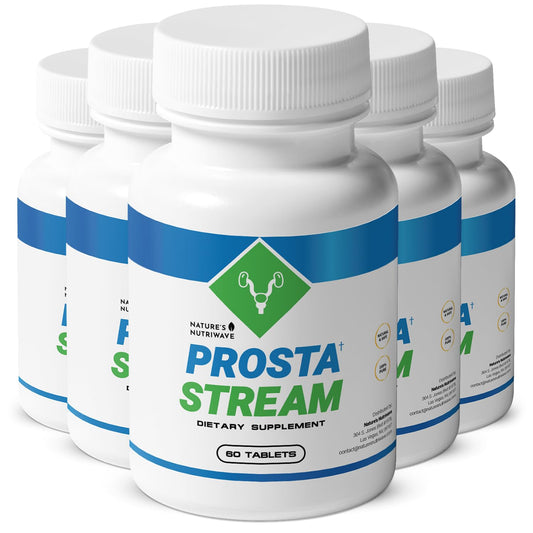 Nature’s NutriWave ProstaStream bottle with capsules for daily use.