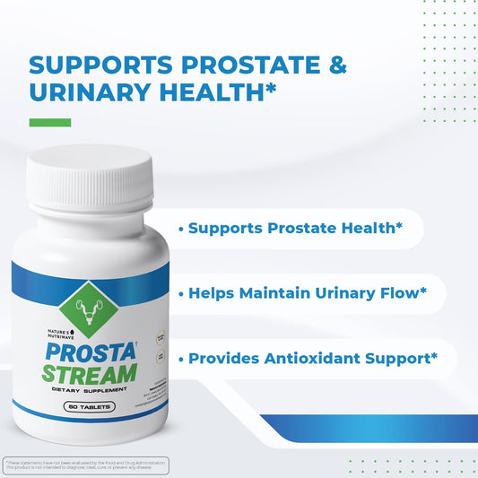 Close-up of ProstaStream capsules showing stimulant-free formula.