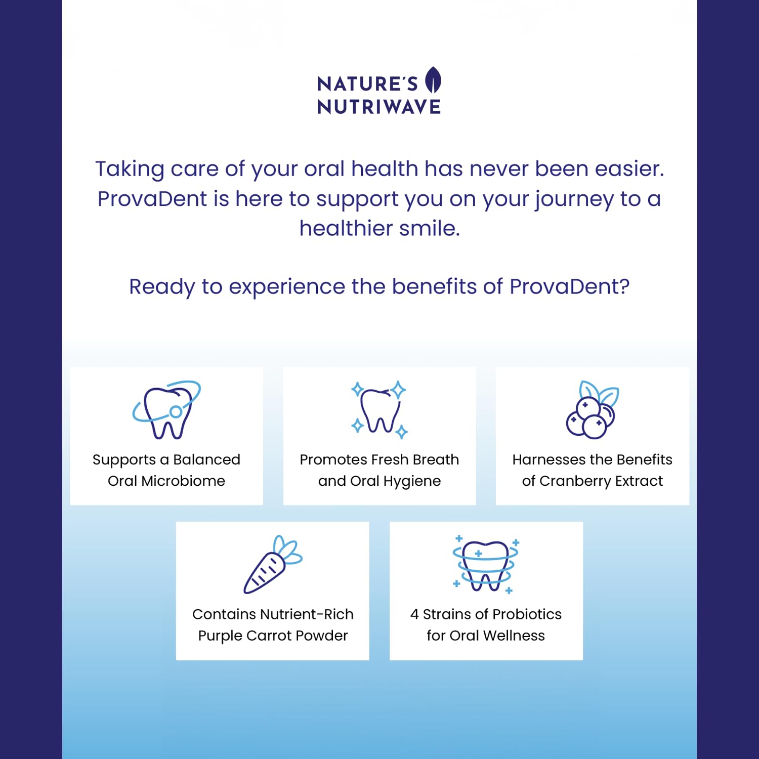 Close-up of ProvaDent tablets for easy daily oral wellness.