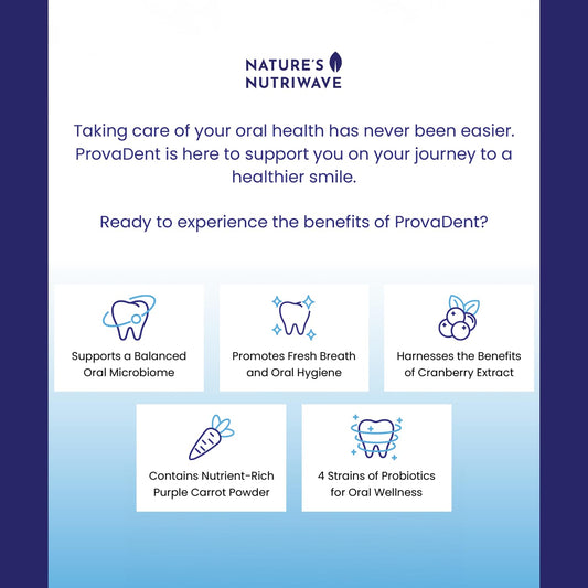 Close-up of ProvaDent tablets for easy daily oral wellness.