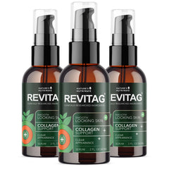 Nature’s NutriWave ReviTag serum bottle close-up showing smooth skin texture support