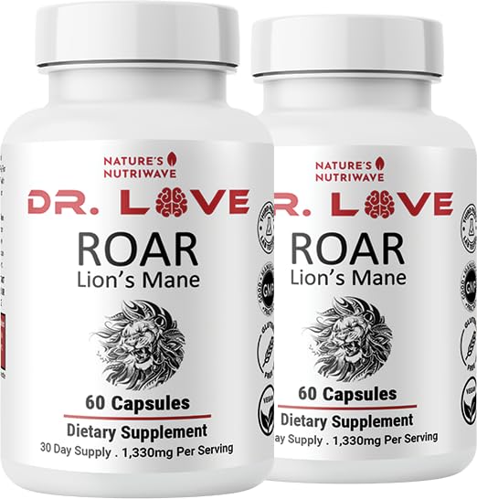 Nature’s NutriWave ROAR bottle with lion's mane capsules for daily wellness.