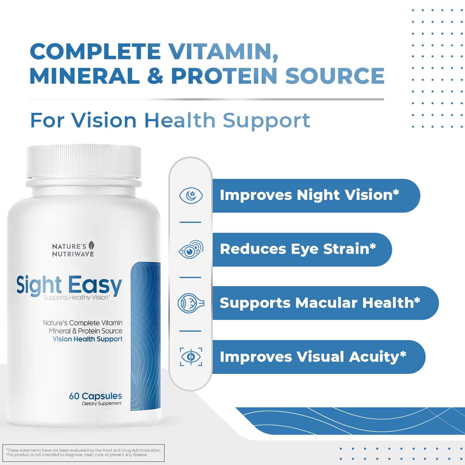Nature's NutriWave Sight Easy capsules-closeup highlights lutein and zeaxanthin for eye health.