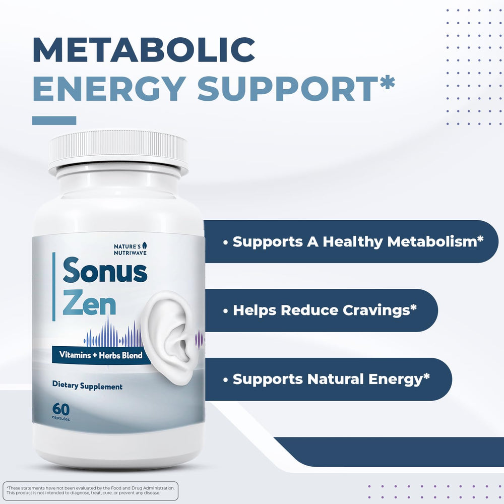 Nature’s NutriWave SonusZen capsule close-up showing vegetarian, gluten-free formula for daily support.
