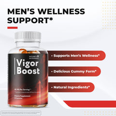 Close-up of VigorBoost gummies showing chewable texture for easy daily use.