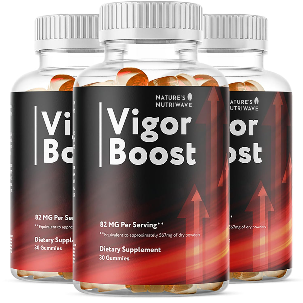 Nature's NutriWave VigorBoost gummies front view for daily routine boost.