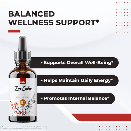 ZenSulin bottle on counter highlights convenient two-milliliter daily servings.
