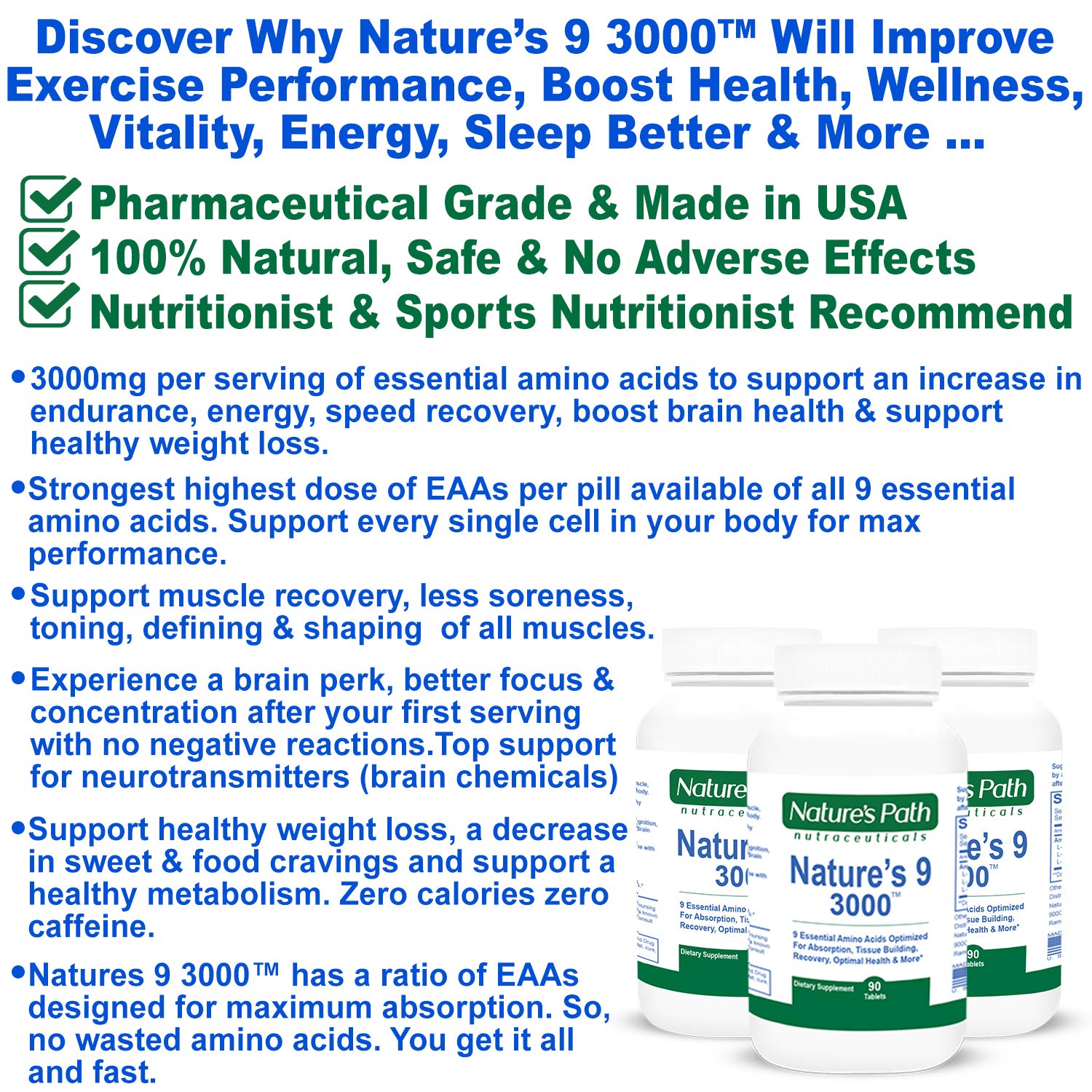 Nature's 9 3000 tablets front view showing convenient daily dose