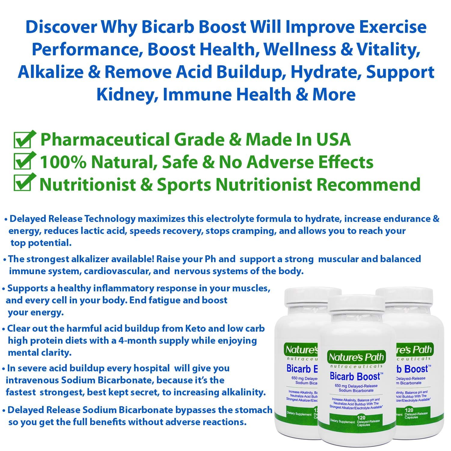 Nature's Path Nutraceuticals sodium bicarbonate 650mg tablets pour demonstrates easy pre-workout dosing.