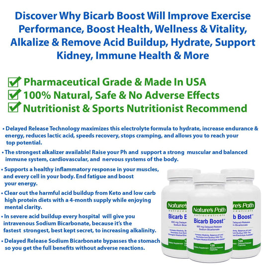 Nature's Path Nutraceuticals sodium bicarbonate 650mg tablets pour demonstrates easy pre-workout dosing.