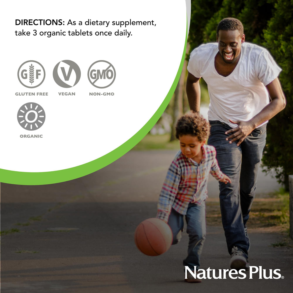 Nature's Plus Source of Life Garden Men’s Multivitamin ingredients panel highlighting pumpkin seed and turmeric.