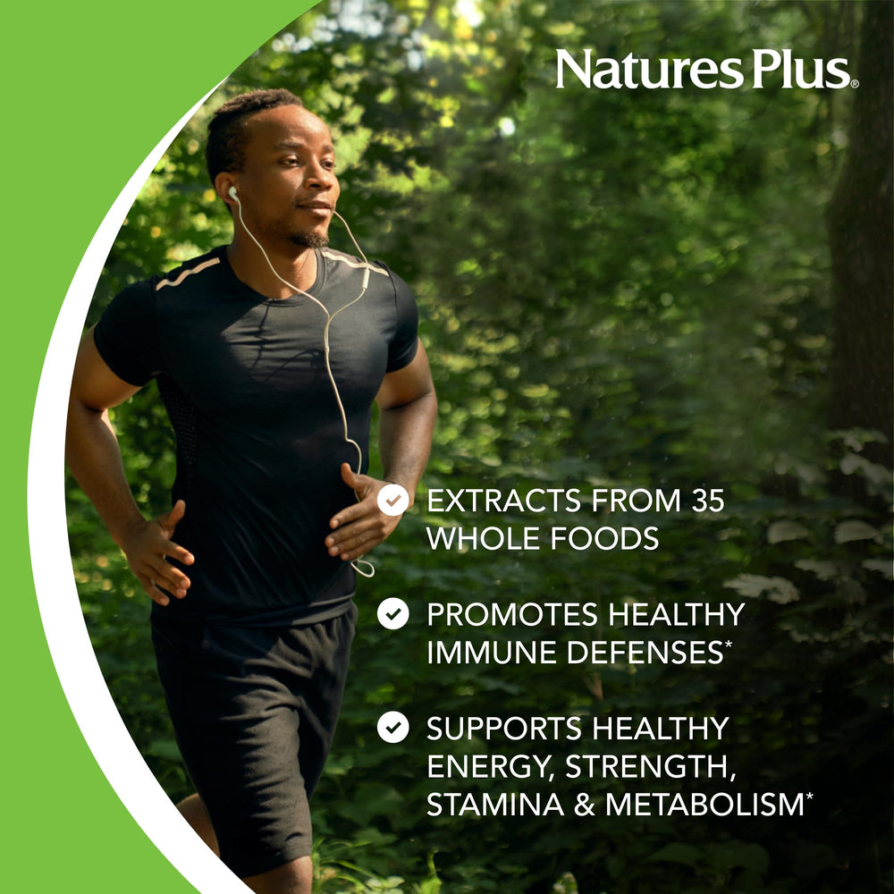 Nature's Plus Source of Life Garden Men’s Multivitamin tablet close-up with vibrant color.