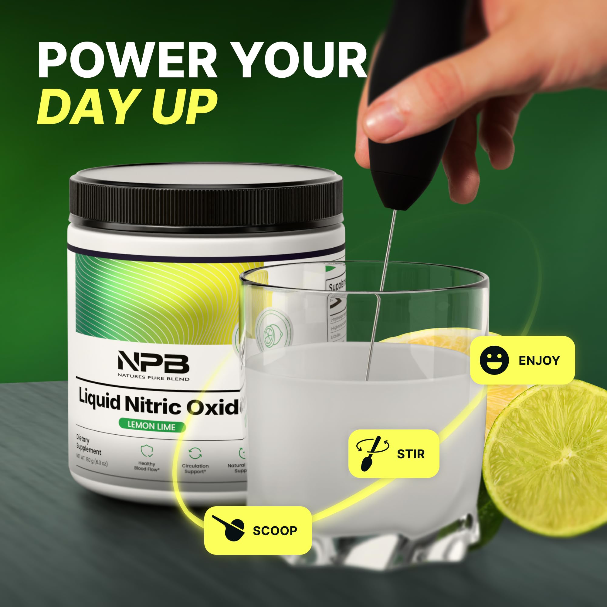 Nature's Pure Blend arginine citrulline powder closeup highlighting key ingredients.