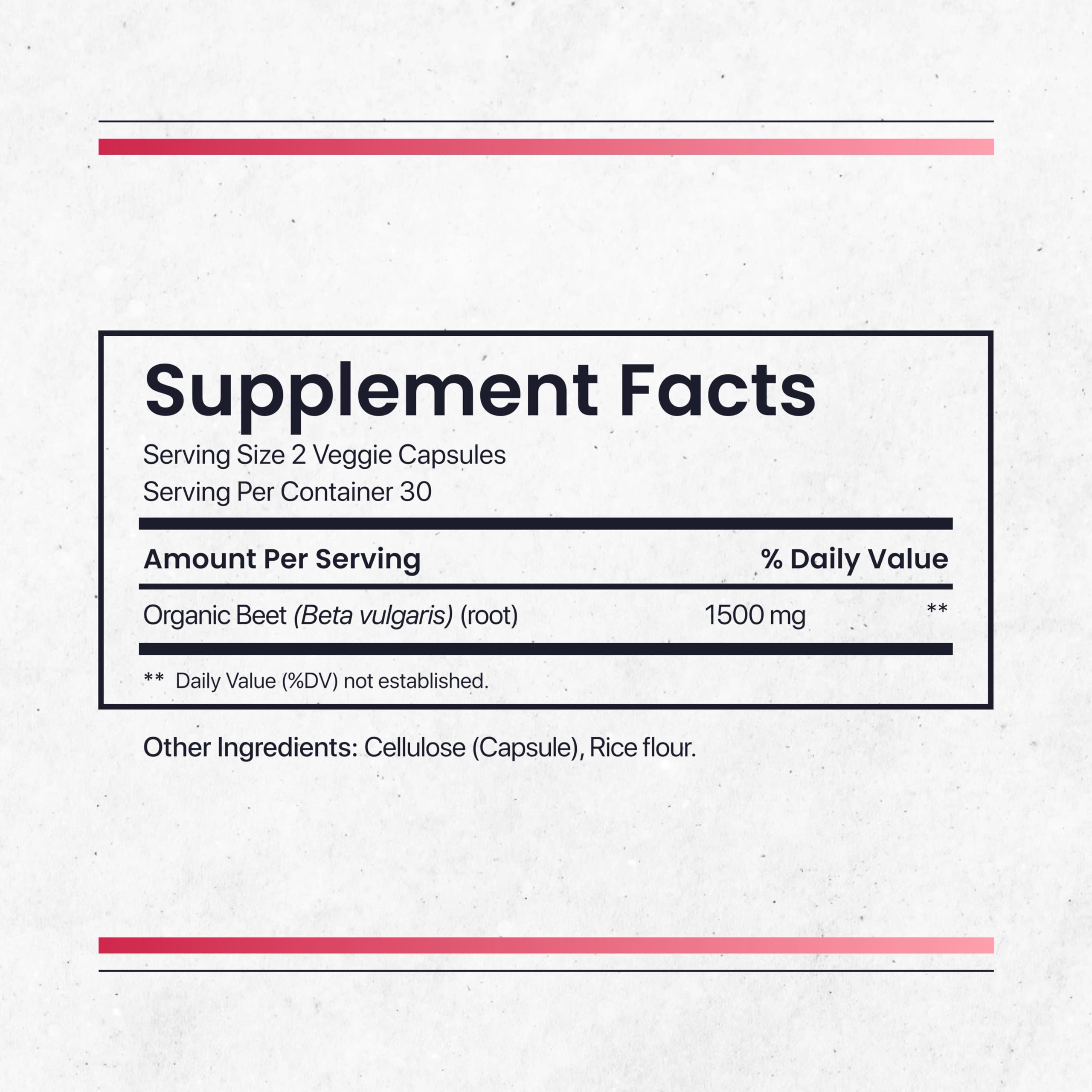 Nature's Pure Blend beet root capsules, nitrate source for nitric oxide support.