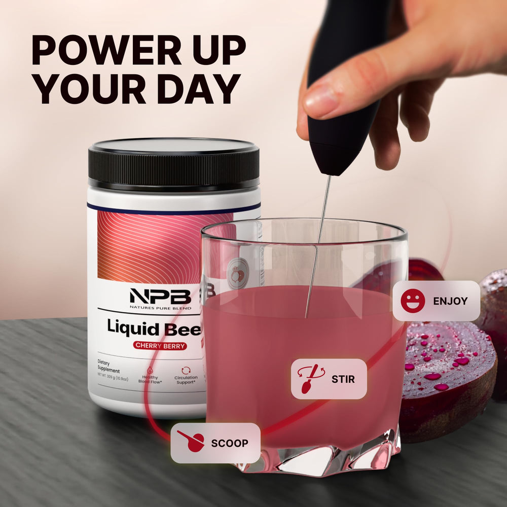 Nature's Pure Blend Liquid Beets scoop highlights convenient serving size.