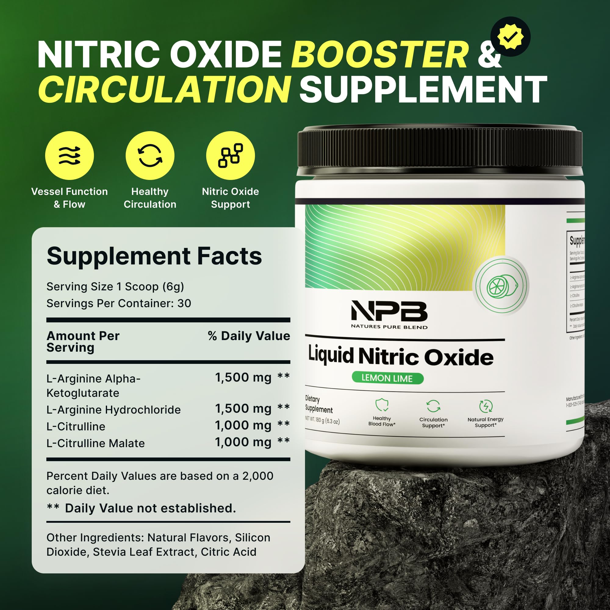 Nature's Pure Blend powder dissolving in water demonstrates quick absorption.