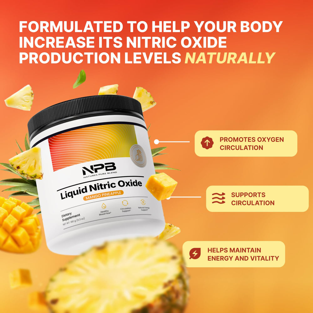 Nature's Pure Blend nitric oxide powder scoop ready to mix for preworkout use