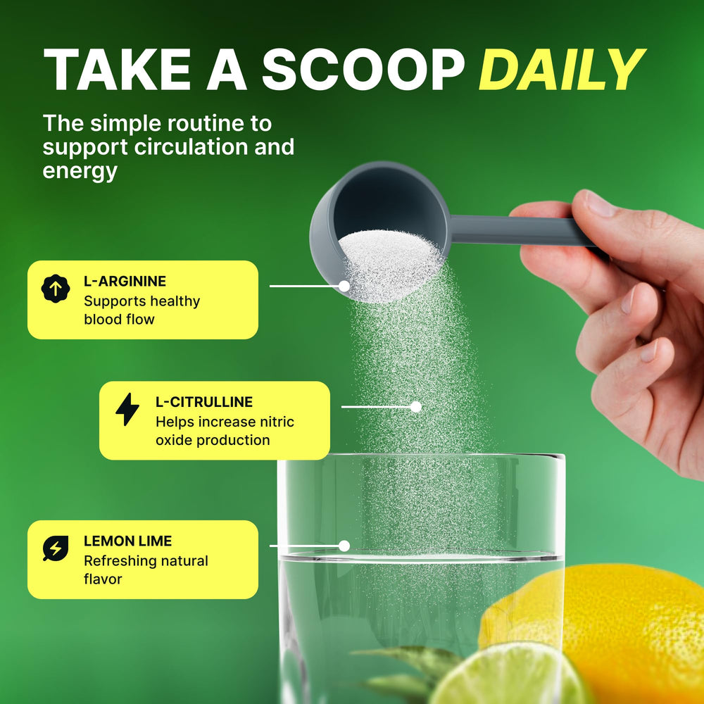 Nature's Pure Blend liquid nitric oxide scoop showing convenient daily dosing.