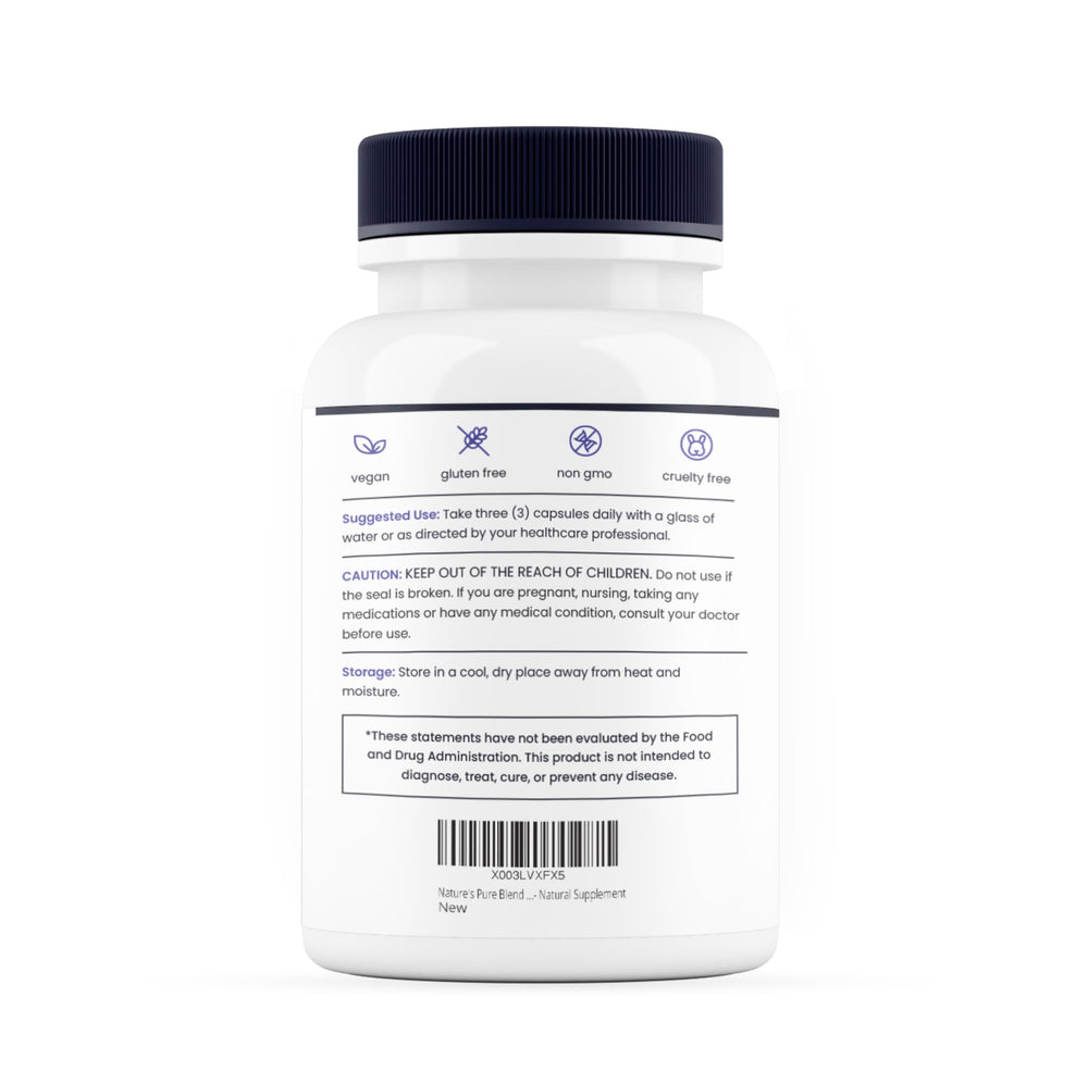 Nature's Pure Blend packaging with 90 capsules and GMP badge