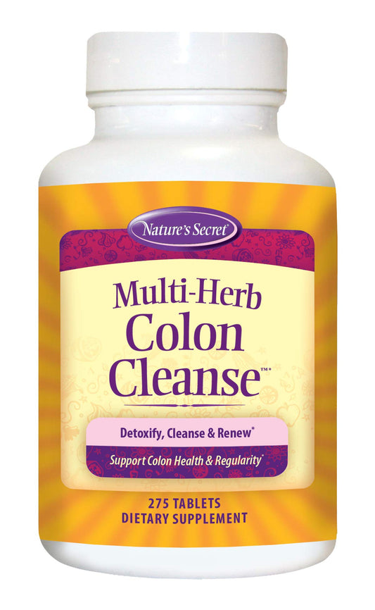 Nature's Secret Multi-Herb Colon Cleanse bottle with 275 tablets for regularity support.