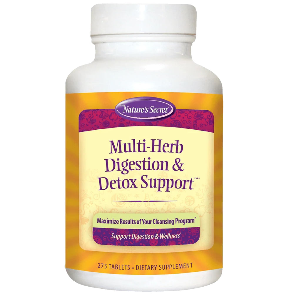Nature's Secret Multi-Herb Digestion bottle close-up showing daily digestive support potential