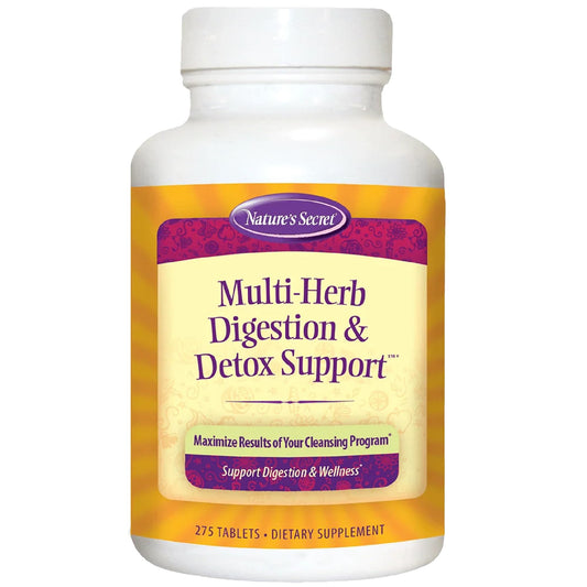Nature's Secret Multi-Herb Digestion bottle close-up showing daily digestive support potential