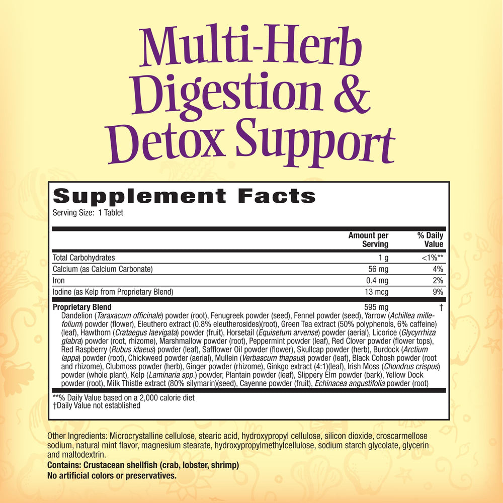 Nature's Secret capsules close-up showing herbal blend for digestive support.