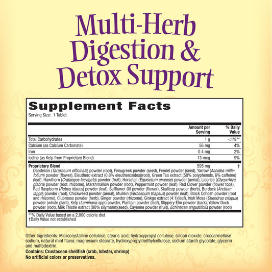 Nature's Secret capsules close-up showing herbal blend for digestive support.
