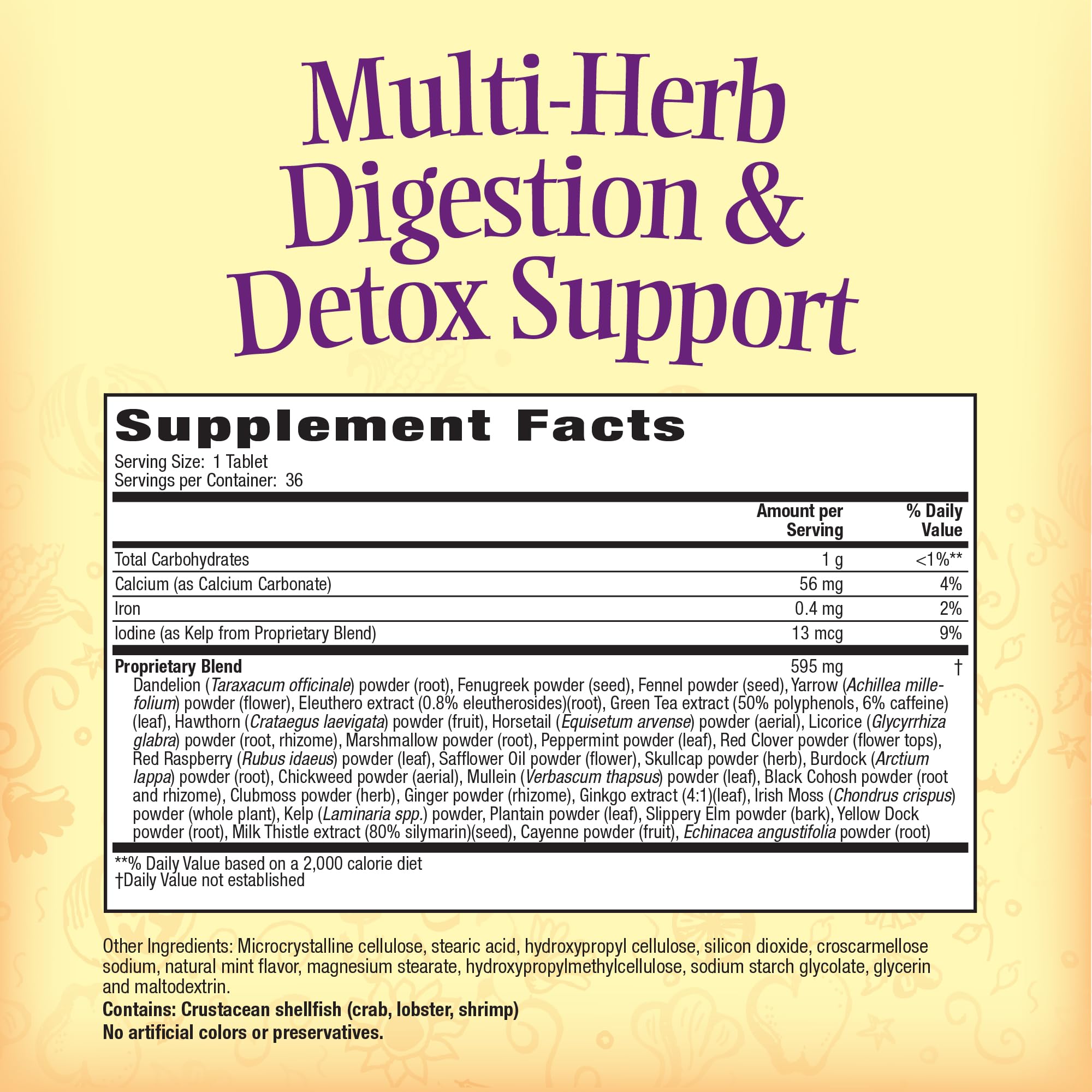 Nature's Secret multi-herb digestion tablets close-up highlighting easy dosage