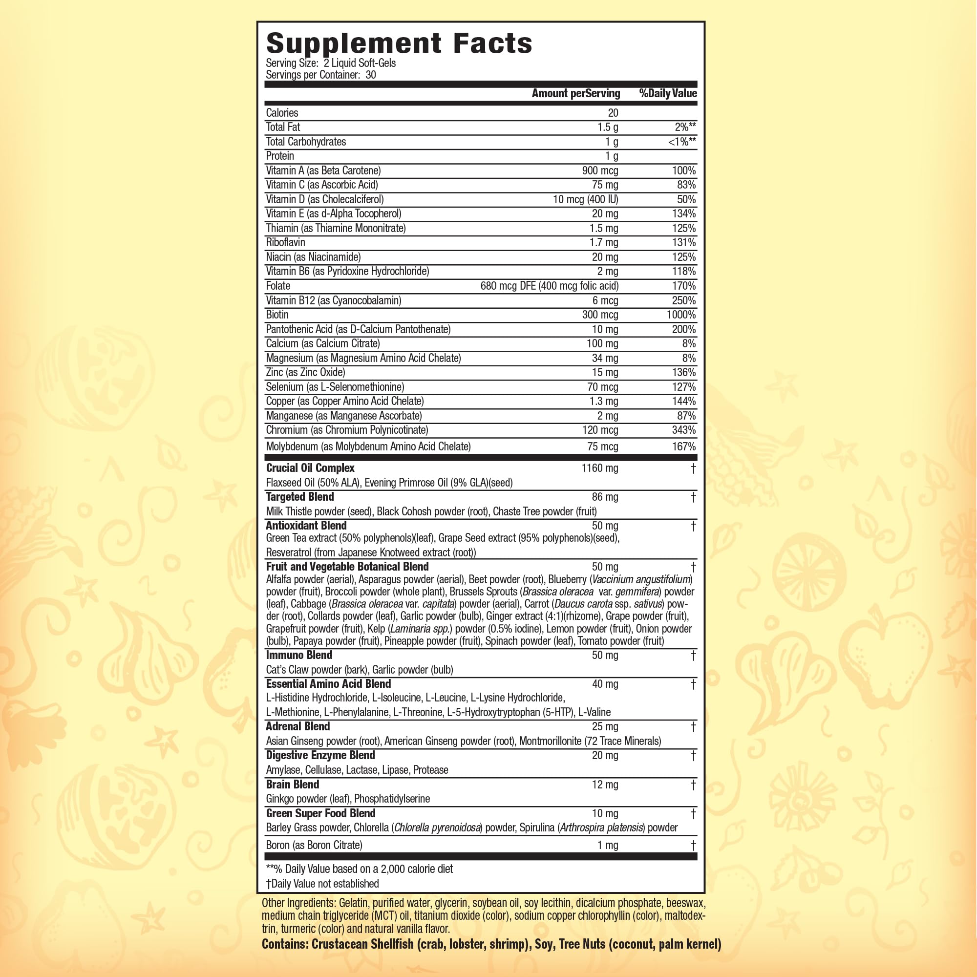 Nature's Secret Women's 73 Nutrient Soft-Gel Multi closeup shows smooth capsules for easy daily dosing.