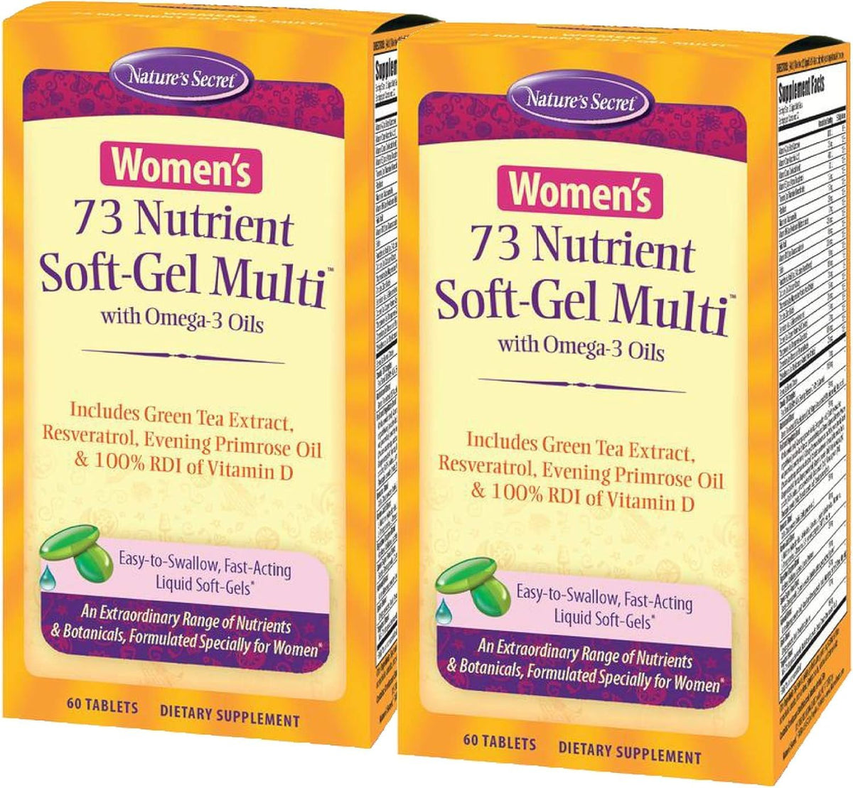 Nature's Secret Women's 73 Nutrient Soft-Gel Multi bottle supports daily wellness with a complete nutrient mix.