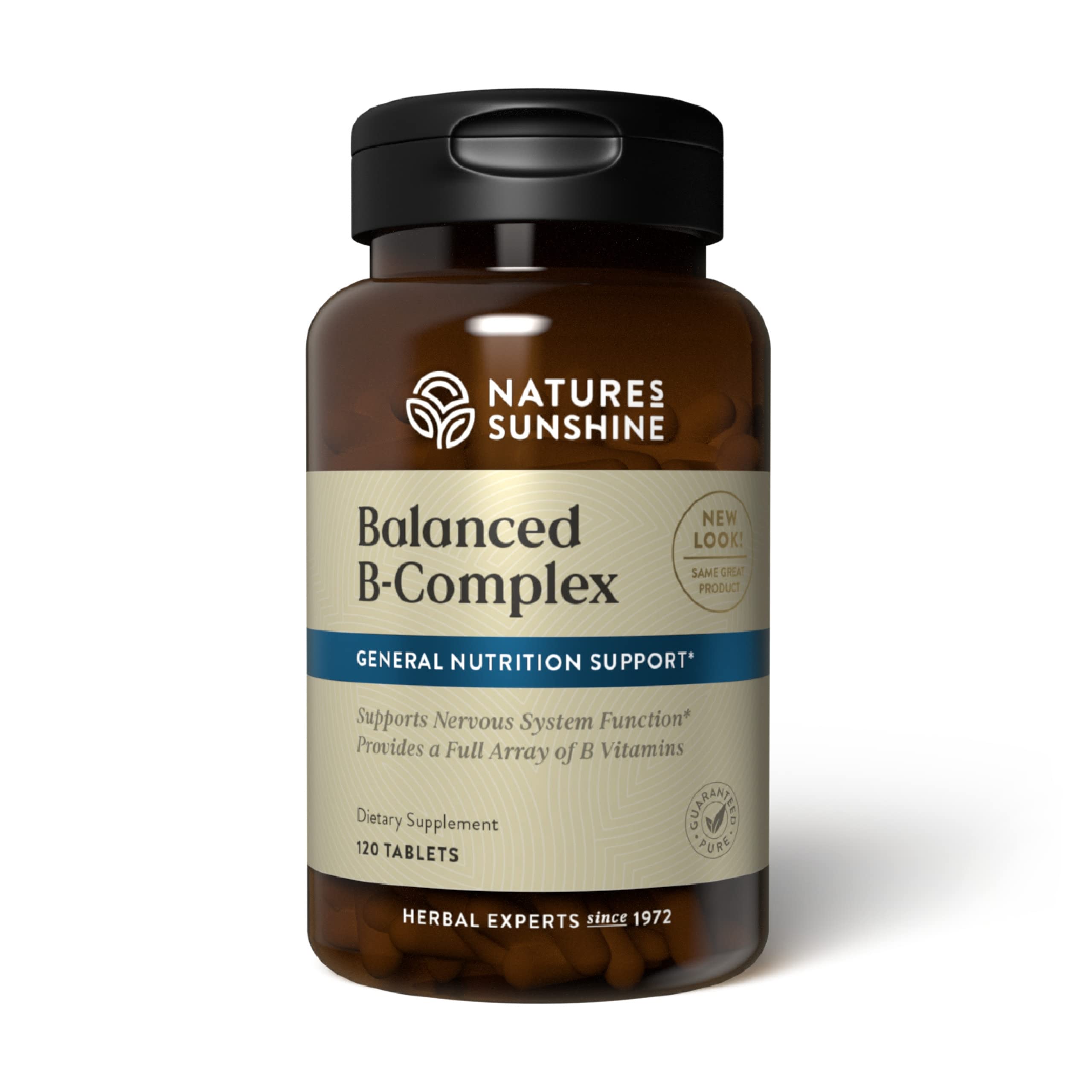 Nature's Sunshine Balanced B Complex bottle supports nervous system balance and daily energy