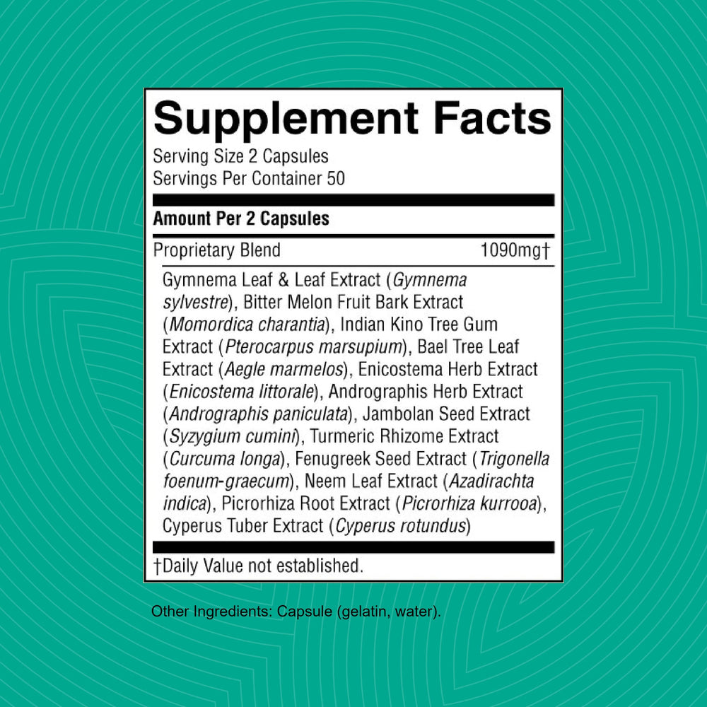 Nature's Sunshine Blood Sugar Formula label detail highlights ingredients and quality.