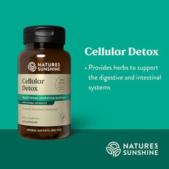 Nature's Sunshine Cellular Detox capsules close-up showing herbal ingredients for digestion
