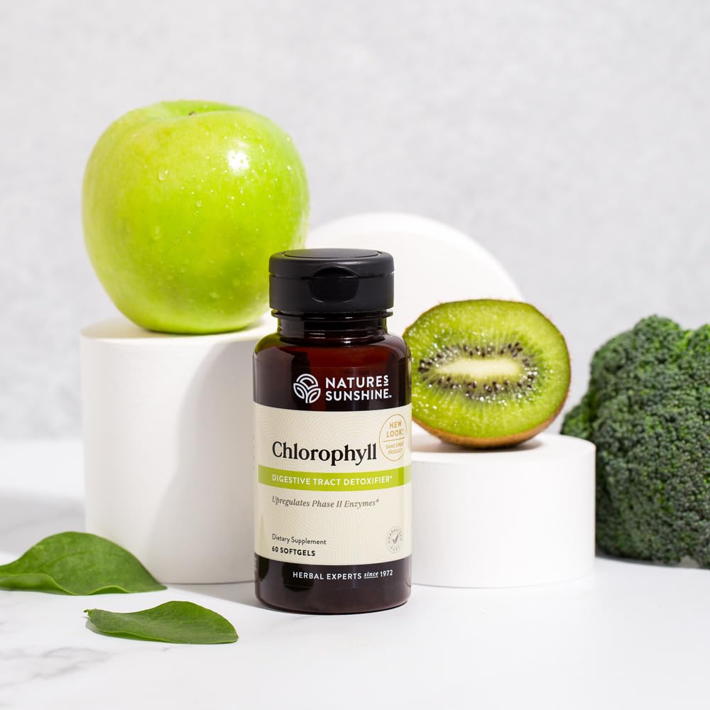 Nature's Sunshine Chlorophyll label design highlights natural ingredients.